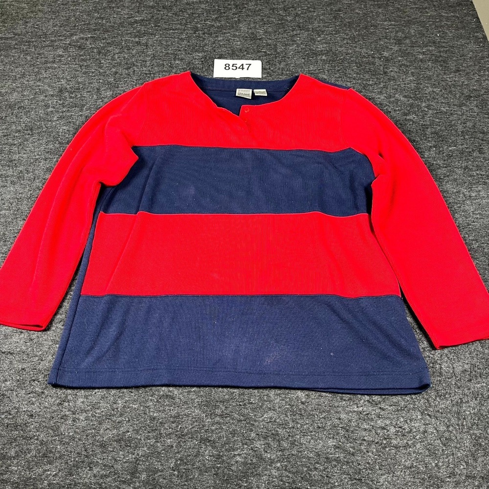 Jason Maxwell Henley Shirt Womens XL Blue Red Striped Long Sleeve Casual Outdoor